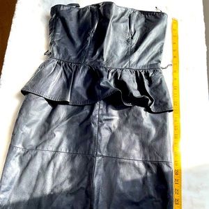 Black leather midi strapless peplum dress size 8